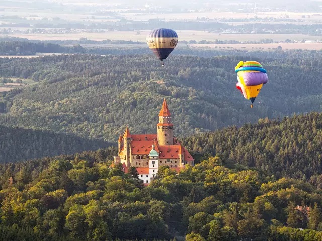 Balloons above Bouzov castle, Czech Republic