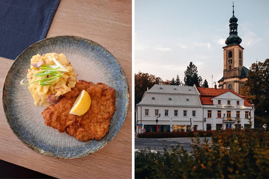 Uitzicht op brouwerij Falkenstejn in Krásná Lípa