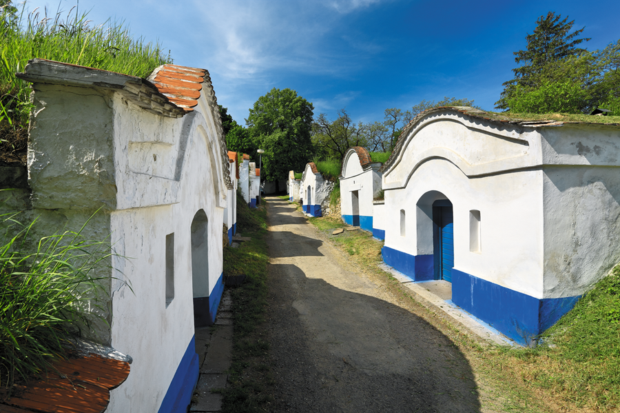 De blauw-witte wijnkelders in Petrov ©Libor Sváček Petrov wijnkelders in Zuid-Moravië