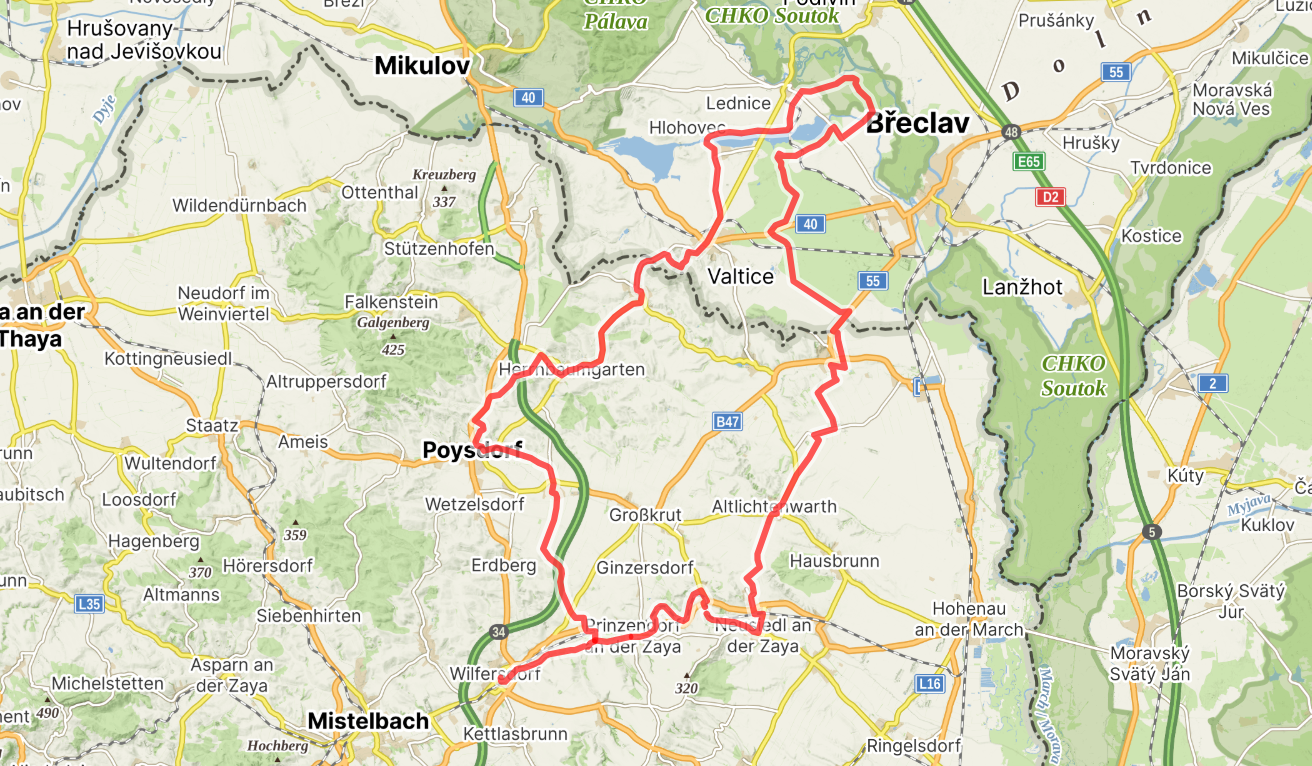 De 83 km lange Liechtensteinroute ©Mapy.cz Liechtenstein fietsroute