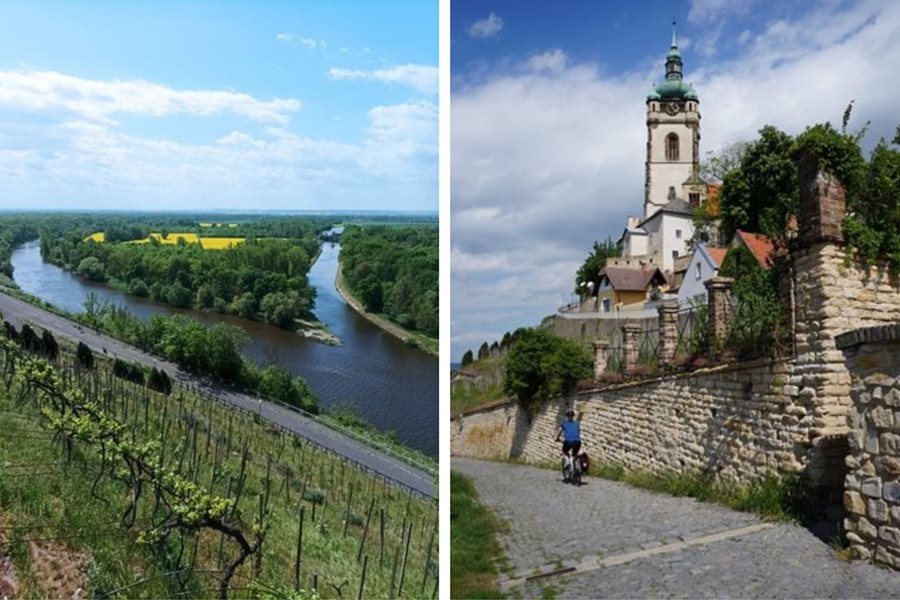 De Elbefietsroute langs de Elbe en Melnik