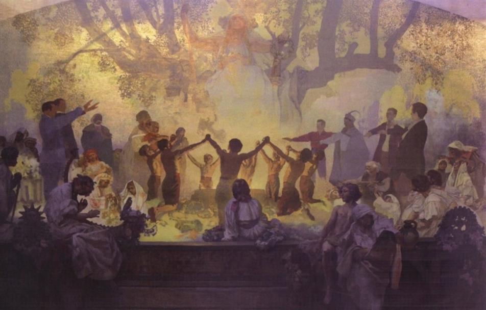 アルフォンス・ミュシャ、スラヴ菩提樹のもとでのスラヴの若者たちの誓い