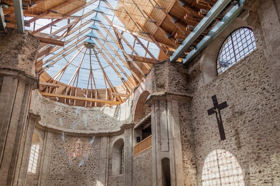 Glass roof of church in Neratov, Czechia