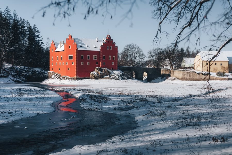 Cervena Lhota in de winter in Zuid-Bohemen