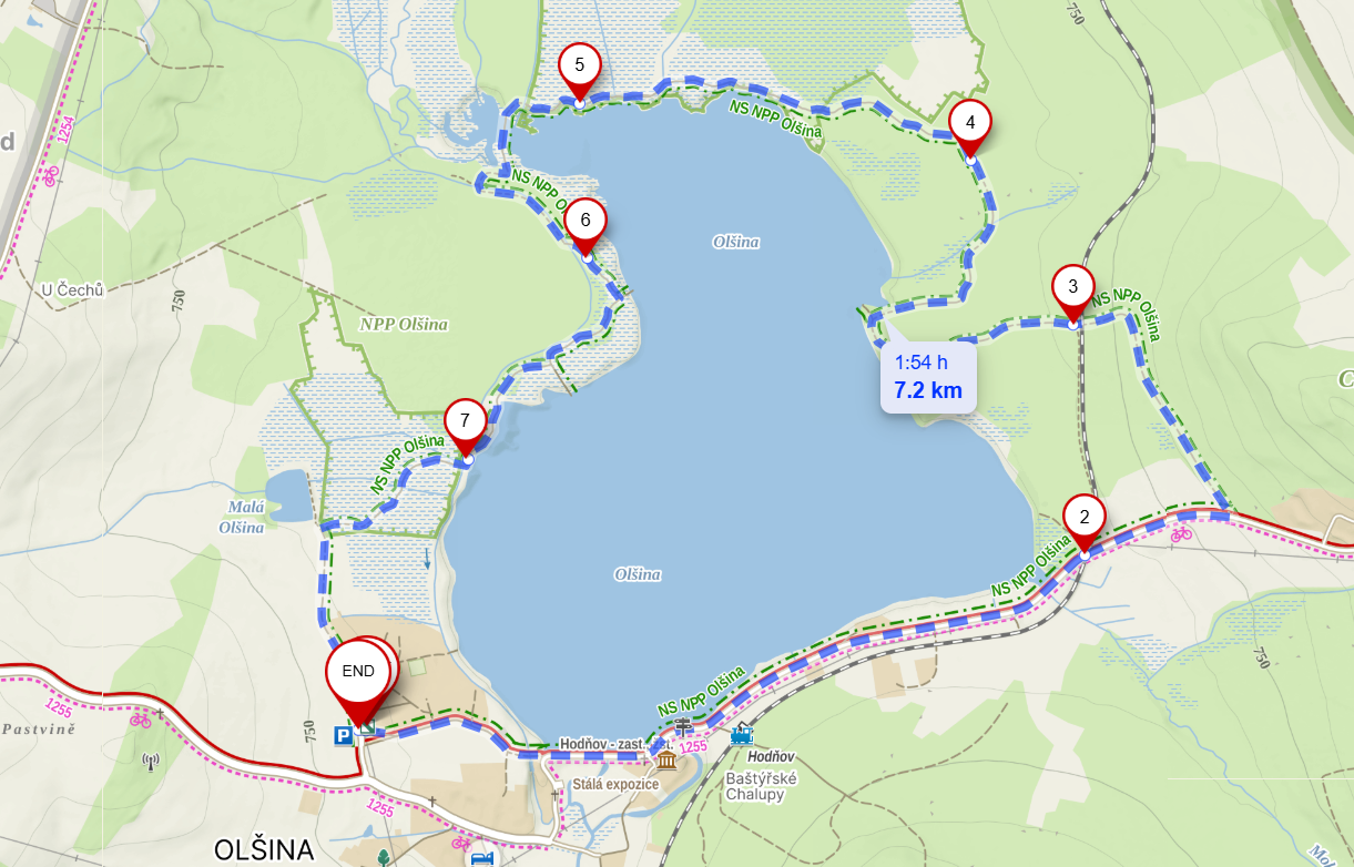 Route van de Olšina trail ©Mapy.cz lipnomeer wandelen kaart